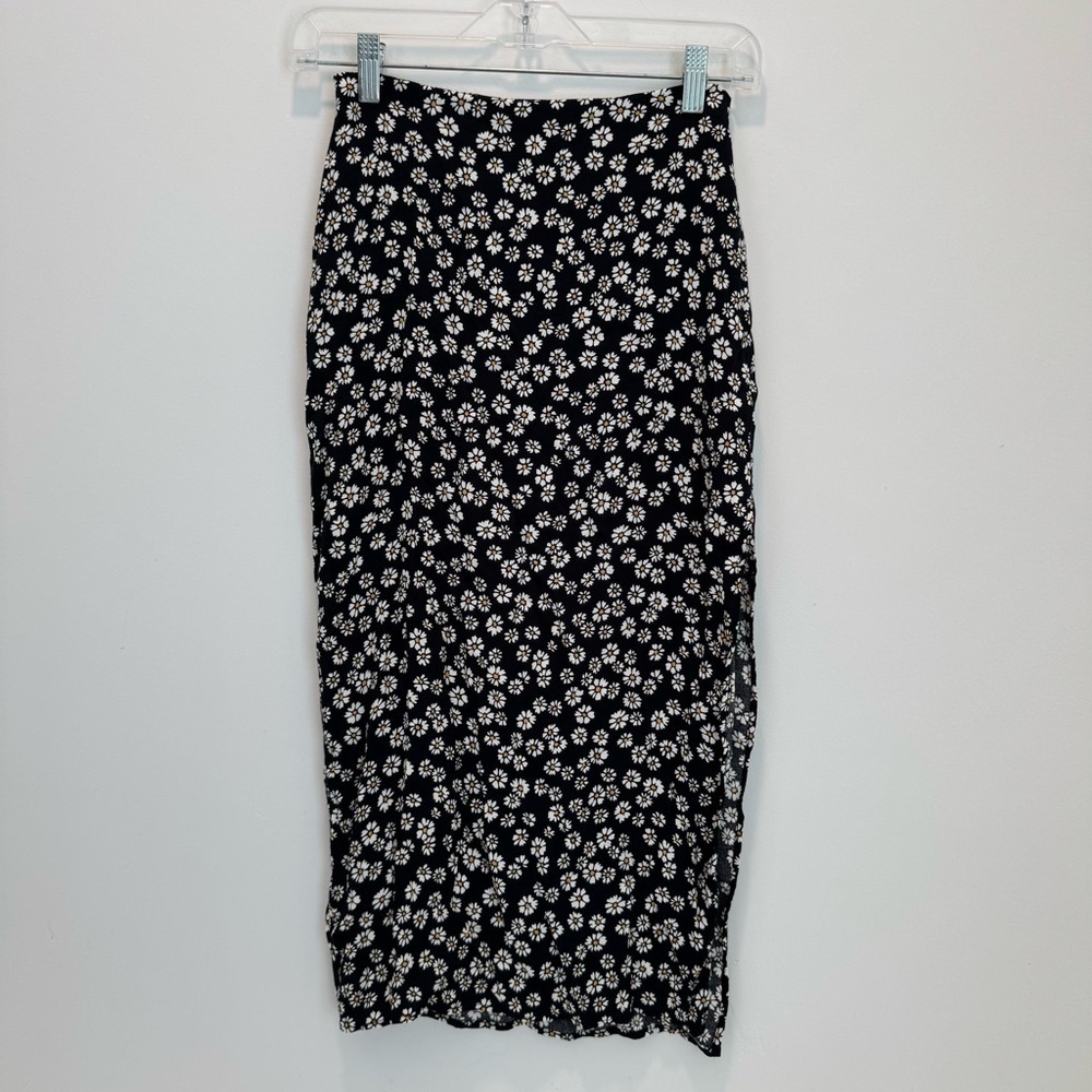 REFORMATION Bea Daisy Daisies Midi Skirt Black 0